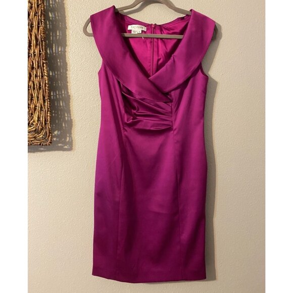 Kay Unger Dress Raspberry Pink 6 Silk Lined Portrait Collar Wedding Party Cruise - Picture 6 of 7